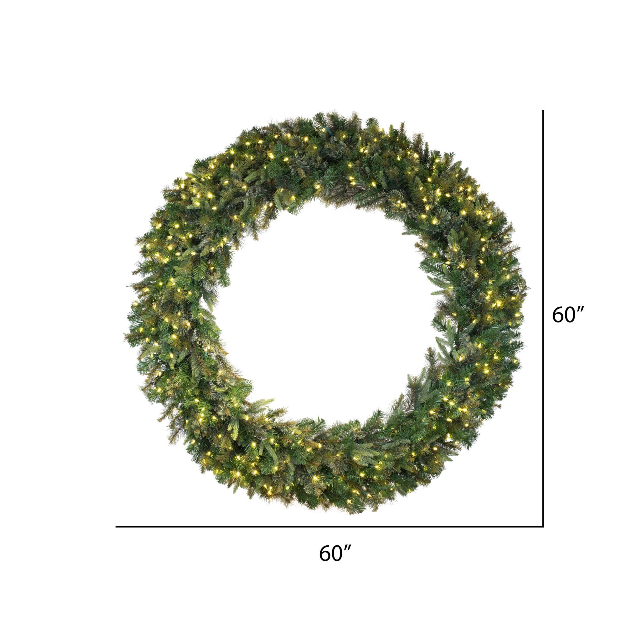 60" Warm White LED Lights Cashmere Artificial Christmas Wreath